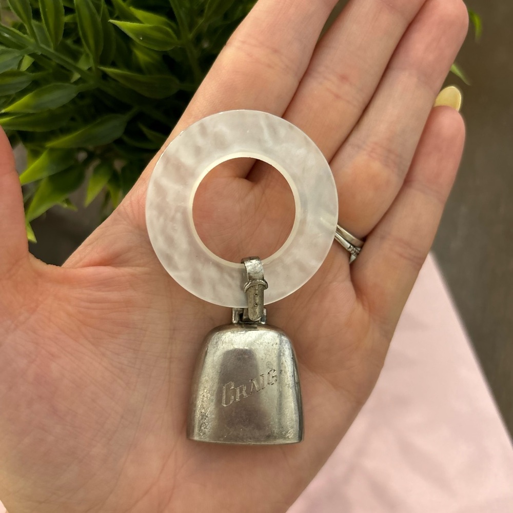 Vintage silver, mother of pearl baby teething rattle